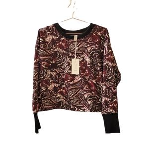 JOIE Caleigh Floral Print Cropped Thumbhole Sweatshirt Size XL